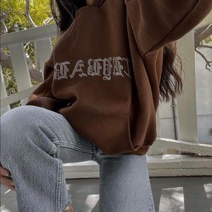 English rhinestone hoodie brown crybaby